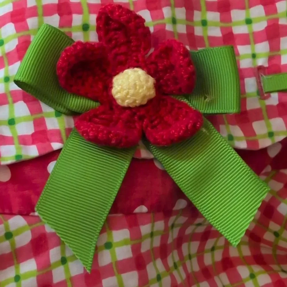 Infant Girl Y2K Rare Editions Pink Green Checkered Flower Crochet Dress‎